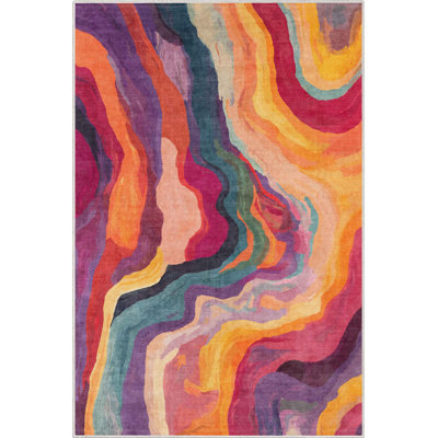 Abstract Libre Multi Waves Stripes Area Rug