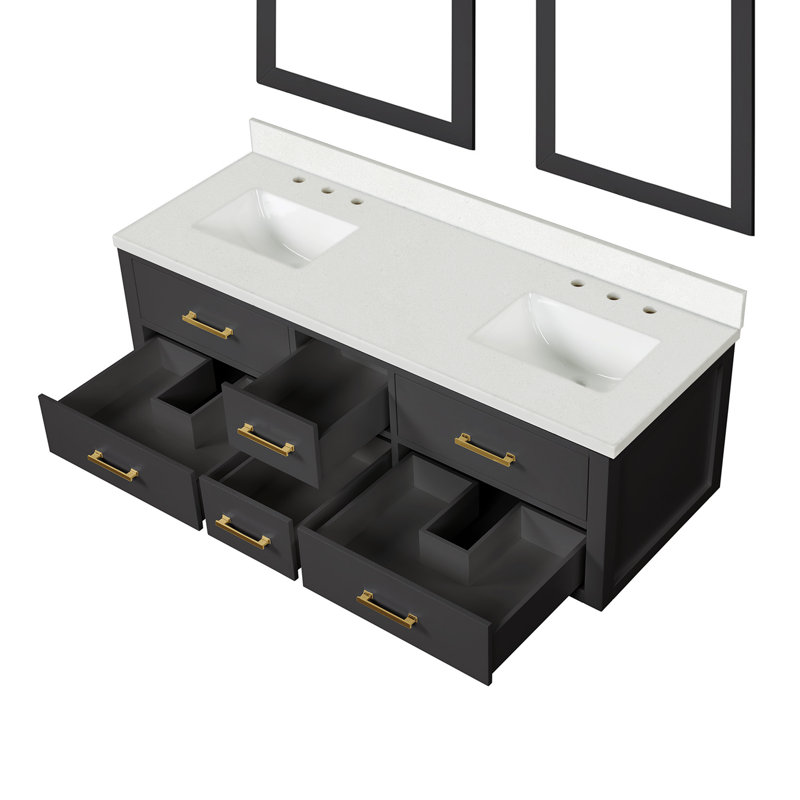 Tuckerton Double Bath Vanity, Black, White Acrylic, 24"