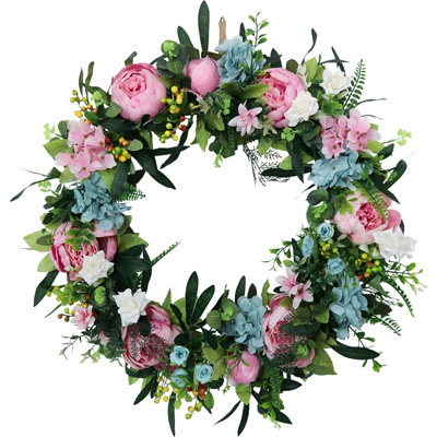 Ansuma 24-inch PVC & PE Blend Rattan Peony Wreath for Your Front Door.