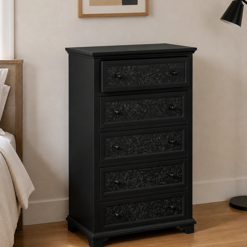 Commode à 5 tiroirs H 51,38 po, Noir