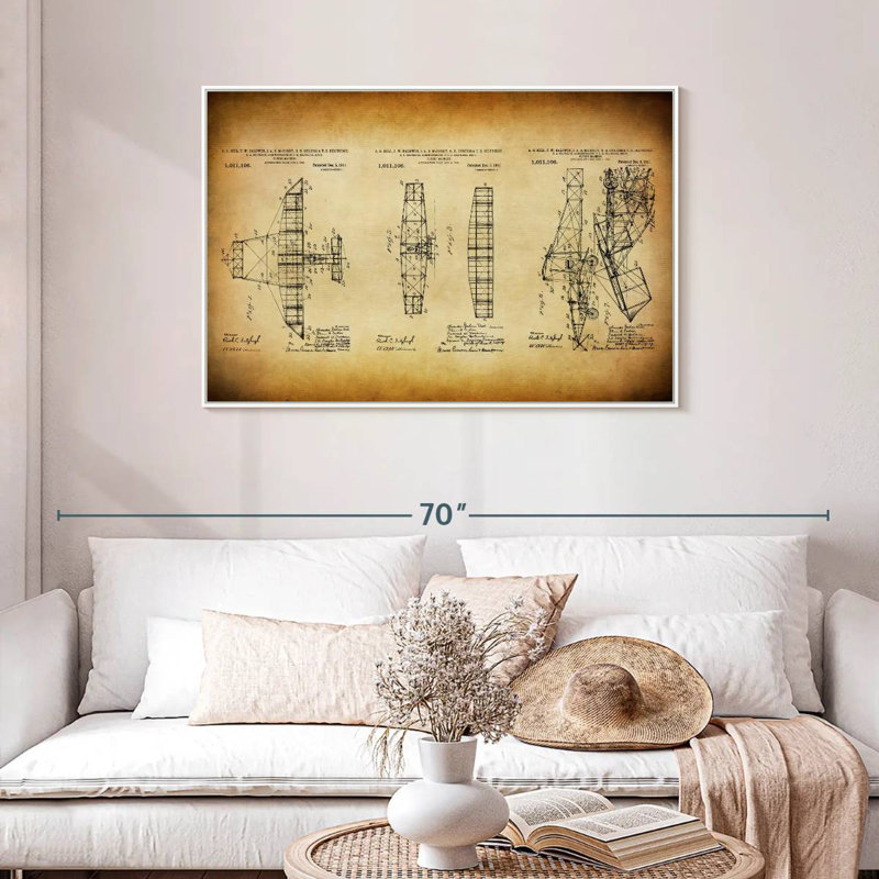 Plan d'avion rétro, Cadre flottant blanc, 43 po x 29 po