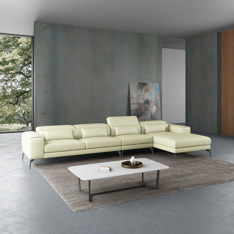Cavour Sectional, White Genuine Leather, Right Hand Facing