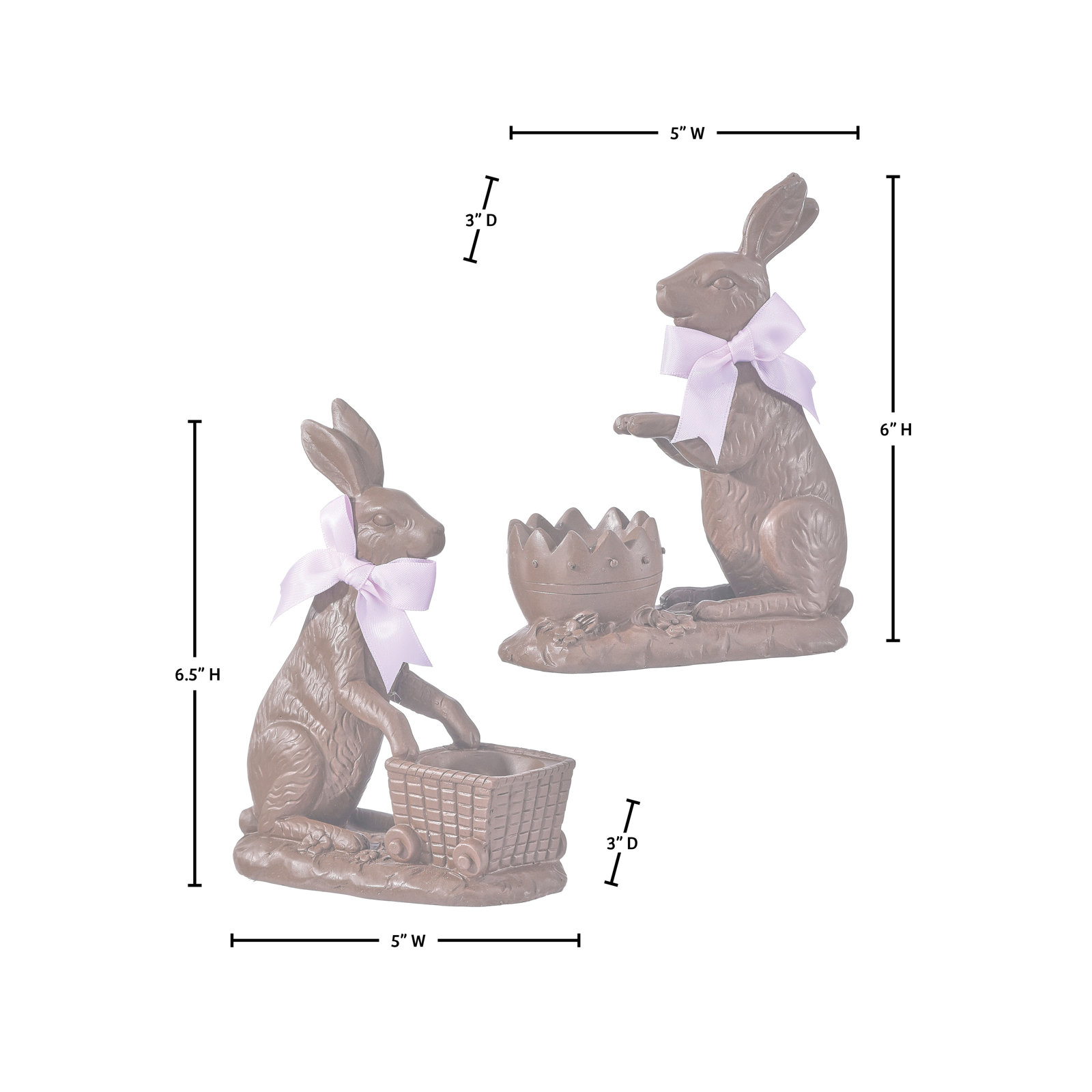 Hughes 2-Piece Bunny with Cart Figurine Set, Brown