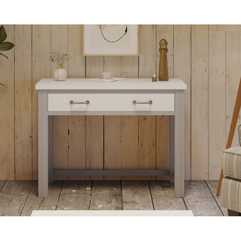 Kamakou Solid Wood Writing Desk, White, Grey