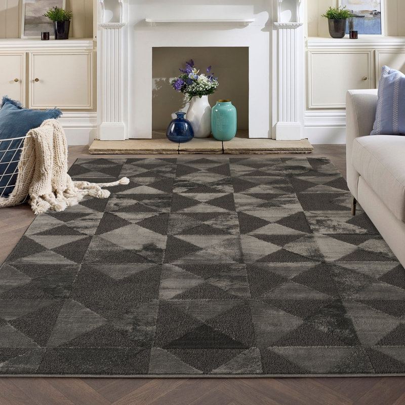 Hamilton Modern Metallic Sheen Area Rug - Polypropylene Weaving - Jute Backing - Mosaic Geometric Triangle Design Rugs, Dark Grey