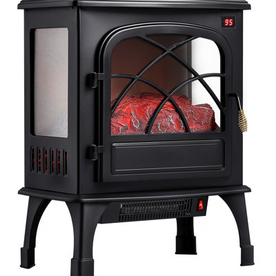 Freestanding 25.5 Inch Electric Fireplace Heater 1500w, Easy To Install With 4 Support Legs, Efficient Infrared Heating For Cold Seasons, Realistic 3d Flames Adjustable Brightness, Black Nylon