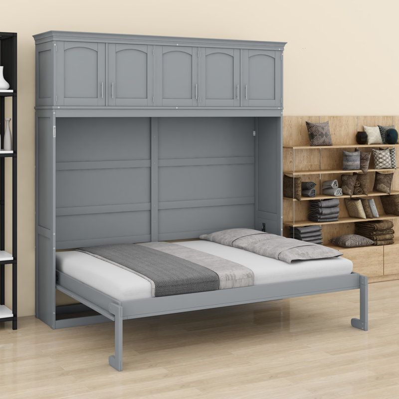 Space Efficient Murphy Bed With  Cabinet, Gray