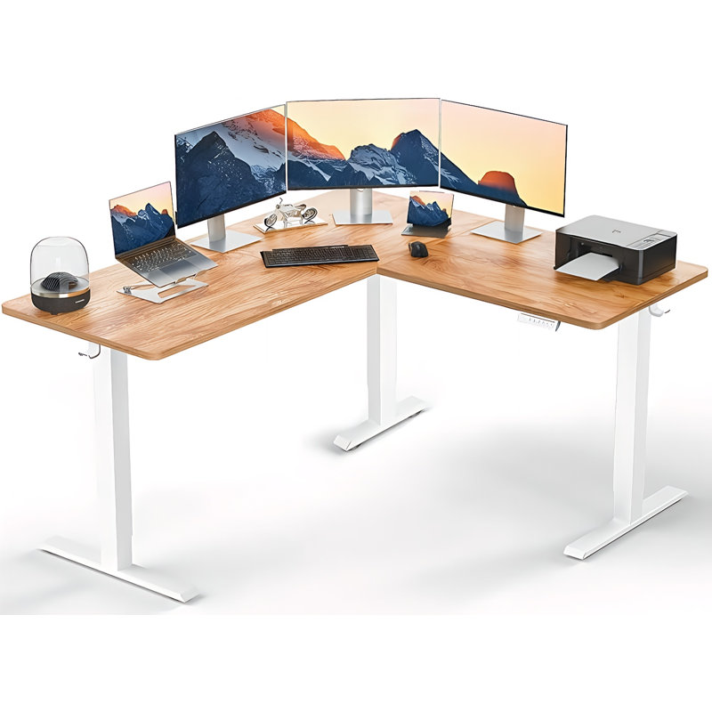 Bureau debout électrique en L avec hauteur réglable