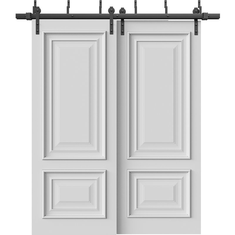 Portes coulissantes de grange coulissantes pour garde-robe | Émail blanc IMPERial 1822 | Ensemble de quincaillerie de rails 6,6 pi | Portes de garde-robe de chambre en bois massif