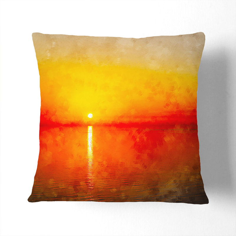 Reflection of an Sunset Painting Cushion with Filling, 55cm H x 55cm W x 20cm D, White
