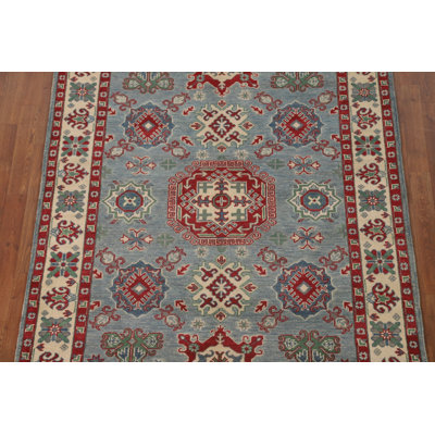 Blue Geometric Kazak Oriental Rug 5x6