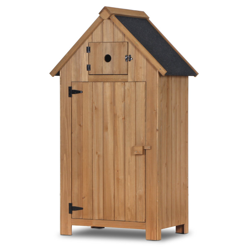 Natural Fir Wood Outdoor Storage Cabinet with Shelves and Door