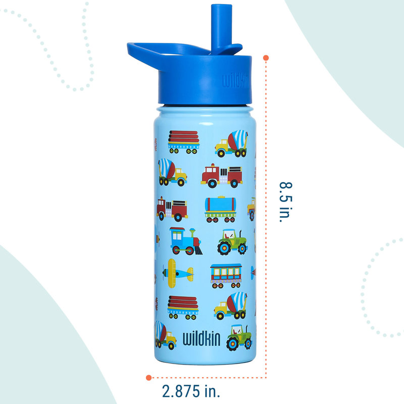 Bouteille d'eau en acier inoxydable 18 oz pour enfants Wildkin - sans BPA, étanche, isolée, facile à nettoyer - trains, avions et camions