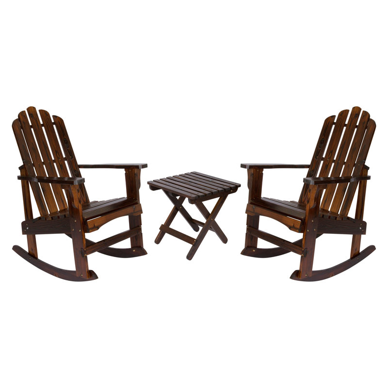 Ensemble de chaise berçante et table en bois Bremment Adirondack, Brun brûlé au chalumeau