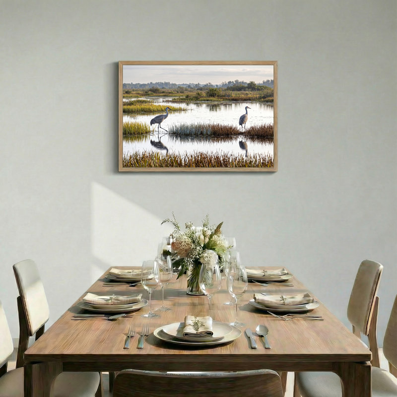 «Two Sandhill Cranes in Marsh Landscape», art mural sur toile, H 36 po x l 48 po