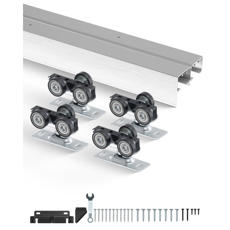 Ensemble de quincaillerie pour porte coulissante Bypass, 6 pi, alliage d'aluminium, 1 ensemble (double rail), capacité de poids de 150 lb