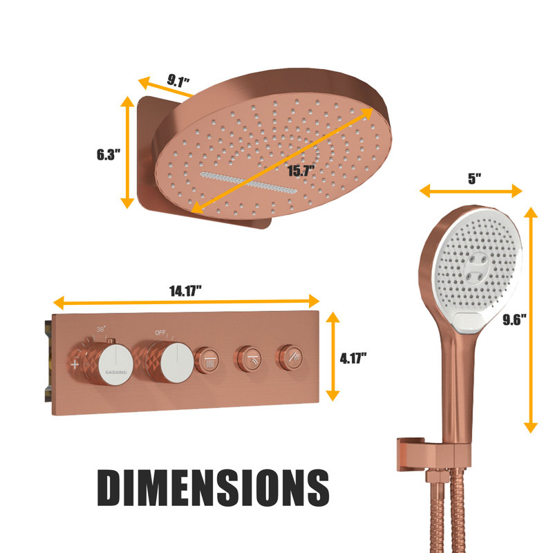 Système de douche thermostatique complet avec valve brute, Or rosé brossé