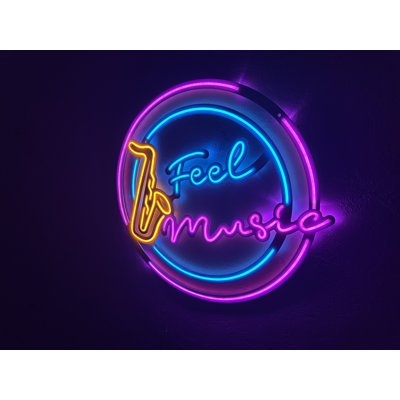 Enseigne en métal Feel Music - Superbe art mural néon à DEL avec support en métal, parfait pour les studios de musique, les bars ou les espaces de vie. Enseigne lumineuse néon pour les mélomanes (avec télécommande)