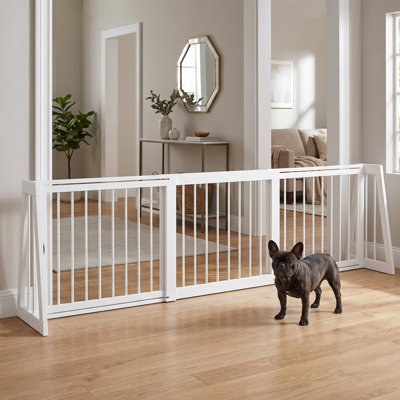 Barrière pour animaux autoportante 28 po à 75 po avec pieds de soutien et tapis antidérapants pour l'intérieur, l'escalier et la porte