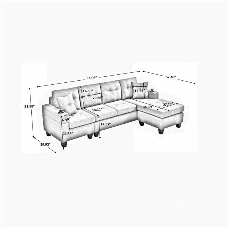 Calliandra Upholstered L-Shaped Sectional Left Hand Facing, Gray Polyester,  Right Hand Facing