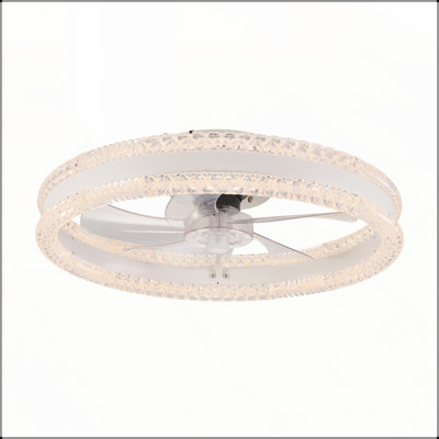 Ventilateur de plafond à DEL à double anneau de luxe de 20 pouces avec lumière - Design encastré moderne, pales cachées, éclairage à intensité variable et télécommande pour des intérieurs élégants