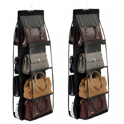 Ensemble de 2 organisateurs de sacs à main suspendus pour garde-robe, 8 poches avec rangement pour garde-robe et crochets robustes (noir)