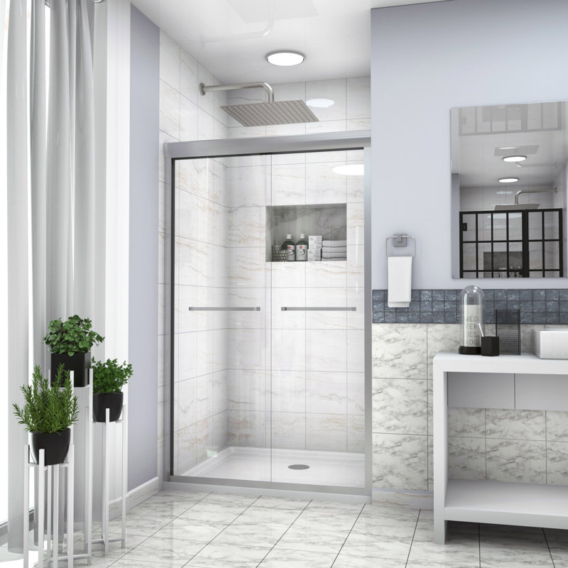Cabine de douche coulissante demi-cadre l 48 po x H 76 po, Nickel