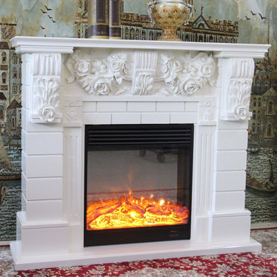 Foyer électrique blanc en bois massif