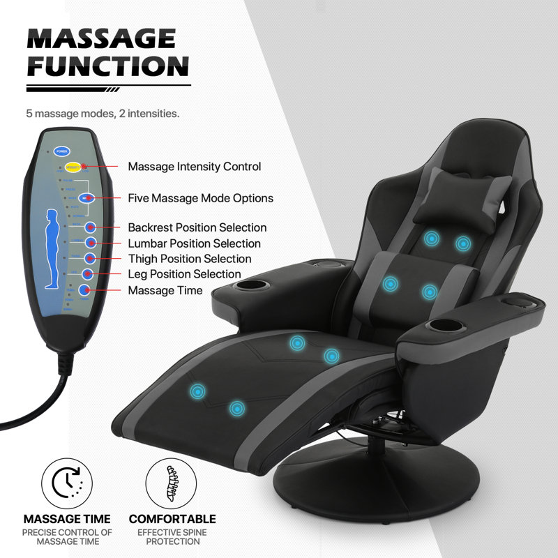 Gray Faux Leather Recliner Gaming Chair with Bluetooth Speakers