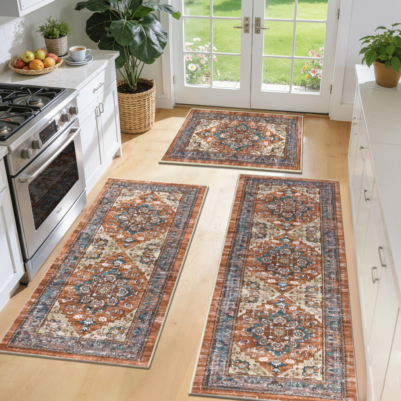 Tapis de cuisine anti-dérapant Chassia , Bleu