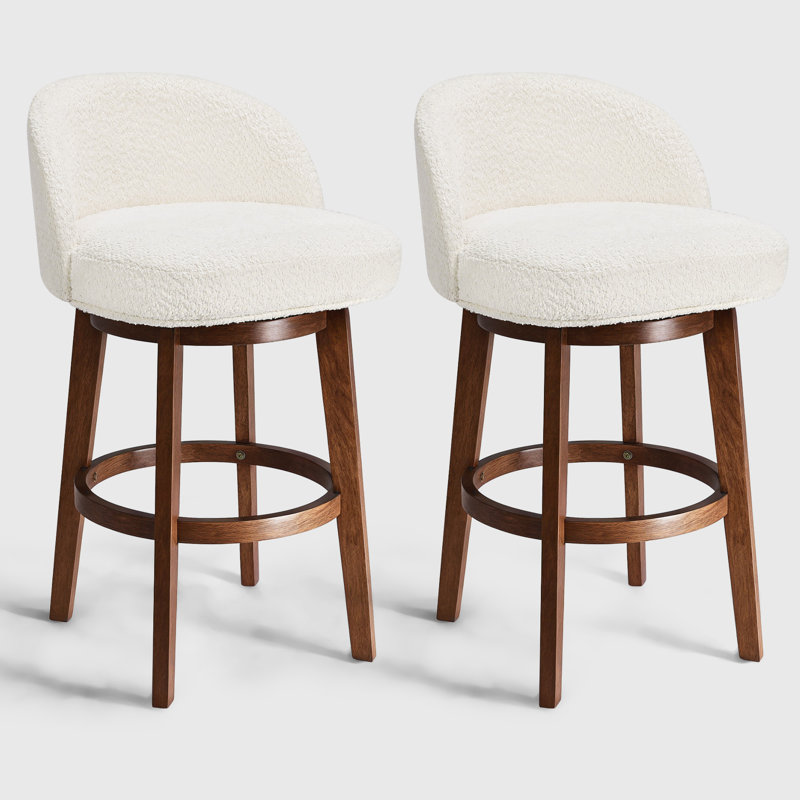 Tabourets de bar pivotants modernes de 26 po avec pieds et dossiers en bois, chaises de bar rembourrées avec repose-pieds rond pour îlot de cuisine Boucle, beige