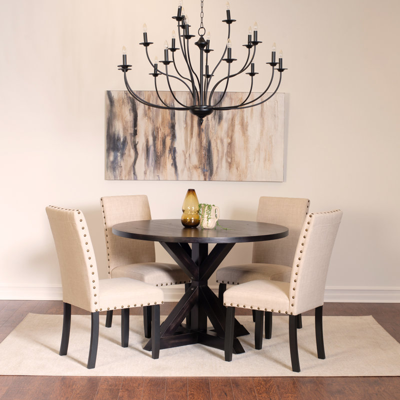 Ensemble de salle à manger 5 pièces, table à manger croisée avec 4 chaises élégantes, Beige