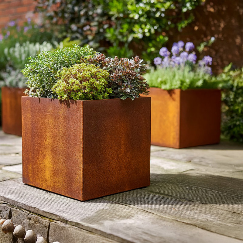Corten Steel Cube Planter Pre-Rusted 50cm x 50cm