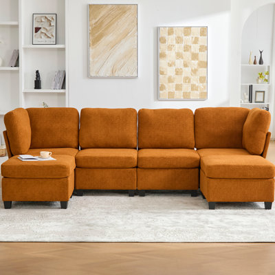 Canapé d'angle modulable 6 places avec méridienne, forme en U, rangement, tissu doux et confortable, structure modulable et personnalisable, mousse haute densité, cadre facile à assembler