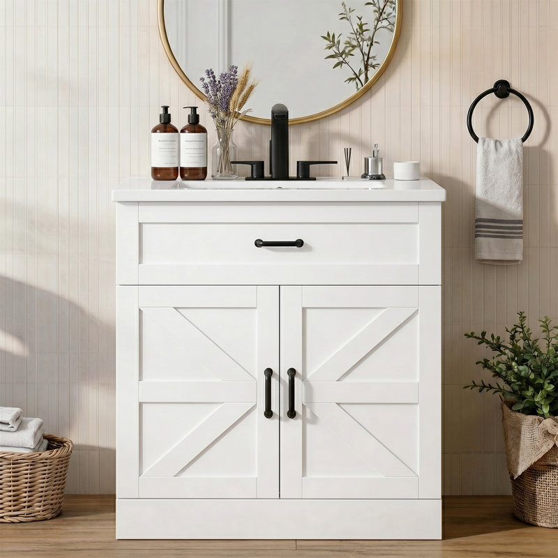 31 Inch Farmhouse Freestanding Bathroom Vanity, White