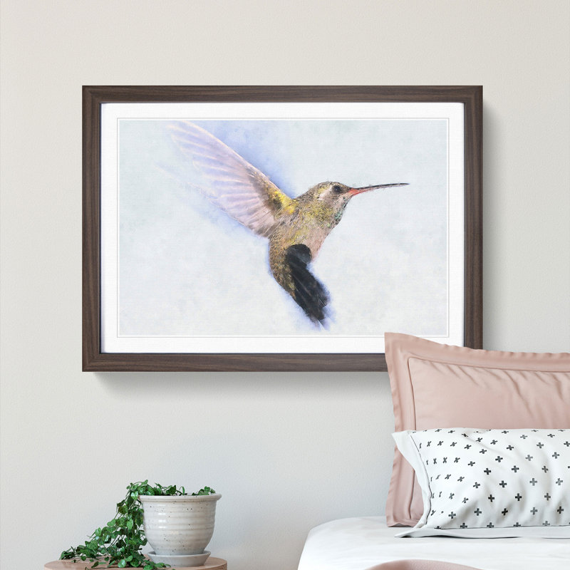 Flying Hummingbird Bird - Picture Frame Graphic Art Print, Walnut Framed, 24cm H x 33cm W x 2cm D