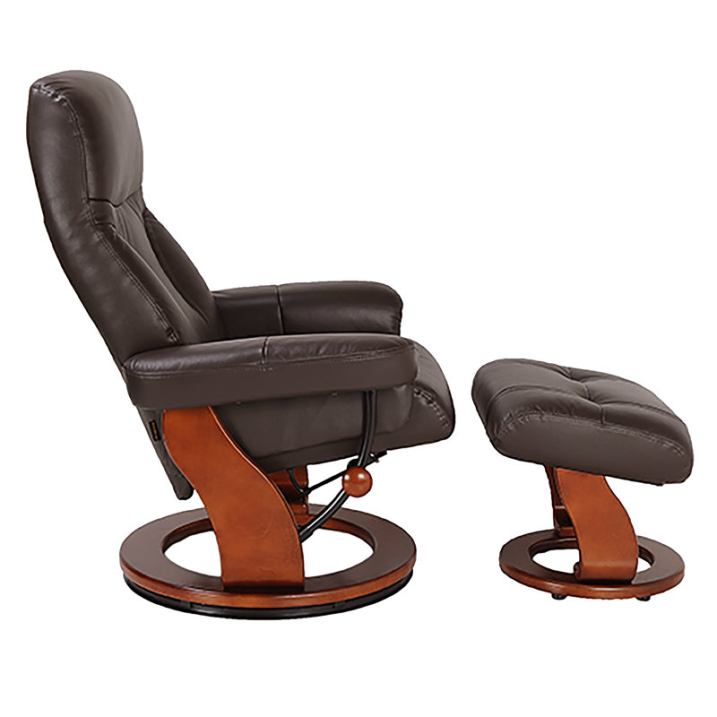 Mélaniee 32" Wide Swivel Recliner with Ottoman, Chocolate Brown Leather Match