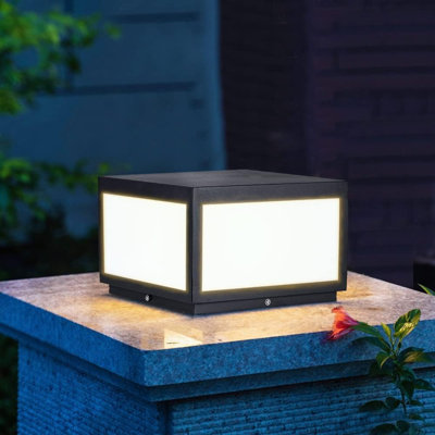 Outdoor Modern Stainless Steel Post Light, LED Fence Deck Cap Light Lantern Column Lamp For Flat Surface Patio Garden Decoration With IP54 Waterproof E26 Bulb (W11.8*H6.5 110V)