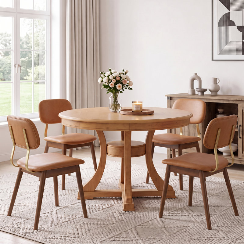 Ensemble de table de salle à manger extensible 5 pièces pour 4, table de cuisine ovale de 47 à 59 pouces avec 4 chaises de salle à manger rembourrées beiges, dossiers courbés, ensemble de mobilier de salle à manger moderne