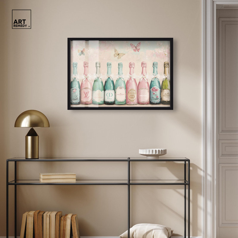 «Champagne Mint and Pink Collection Shadowbox Print», art mural par Art Remedy, H 21 po x l 31 po, Noir