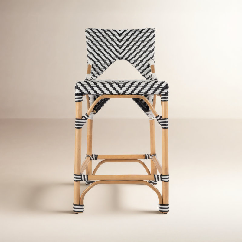 Creanly Rattan  Counter Stool, Black/White