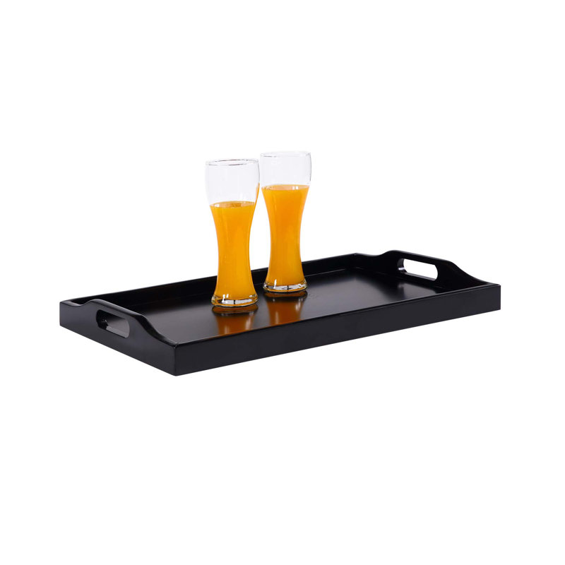 Plateau de service en bois manufacturé Conor avec poignées intégrées, Noir, H 13,75 po x l 22 po x P 3,5 po