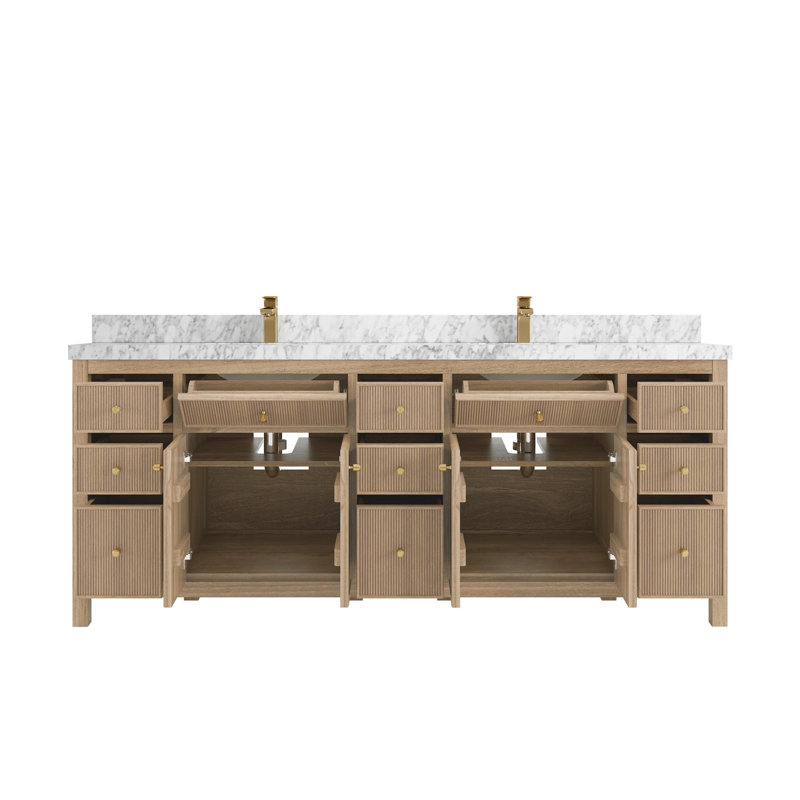 Teck Sonoma X P 22 po D Meuble-lavabo double en gris clair délavé avec 2 po Marbre de Carrare