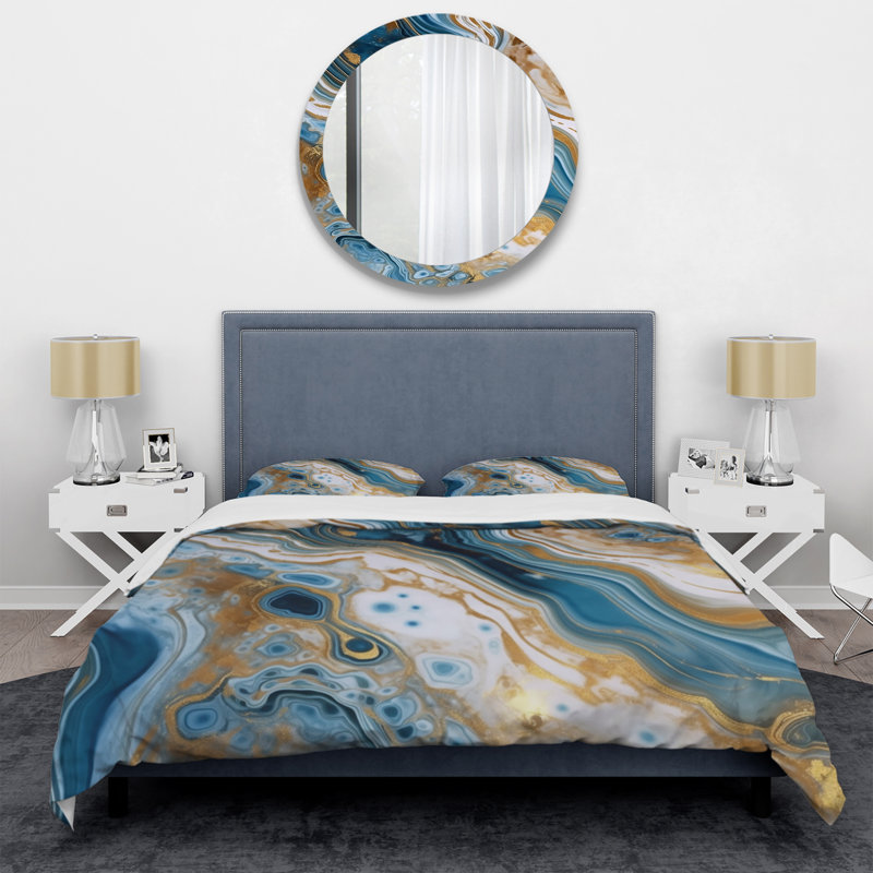 Ensemble de housse de couette en microfibre / polyester Blue and White Marble Dreams