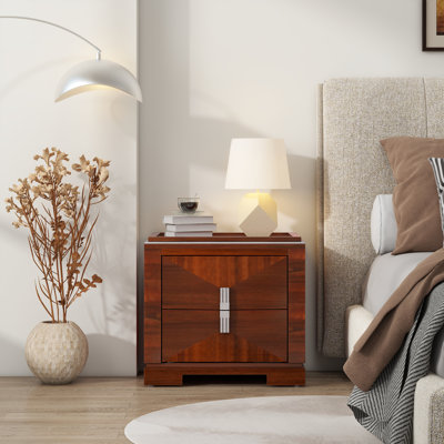 Mid-Century Modern Nightstand, 2 Drawer Wood End Table With Storage, Bedside Sofa Side Table For Bedroom And Living Room, Dark Brown | Gift Idea