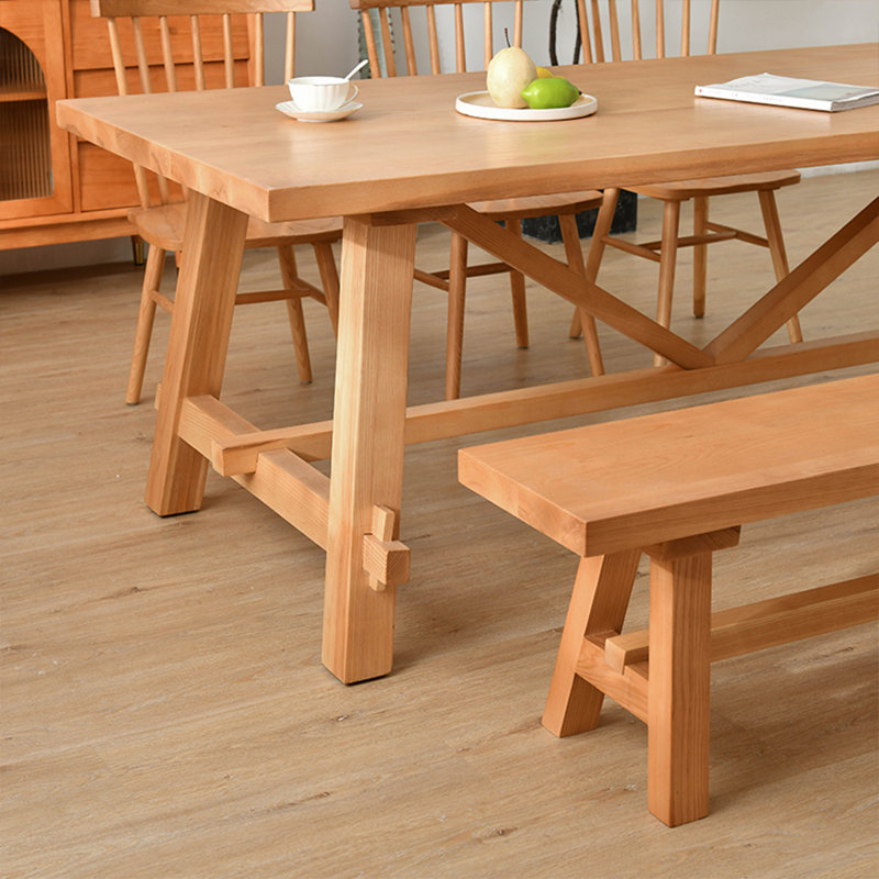  Burlywood Rectangular Solid Wood Dining Table, 29.53"H x 78.74"L x 35.43"W