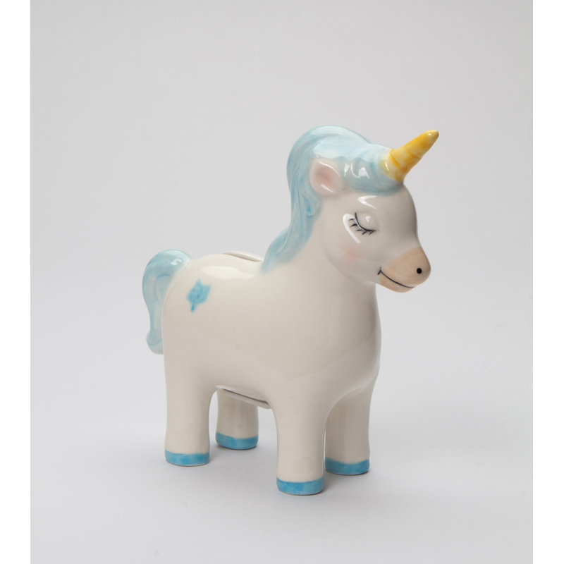 Tirelire licorne - bleu, Bleu / blanc