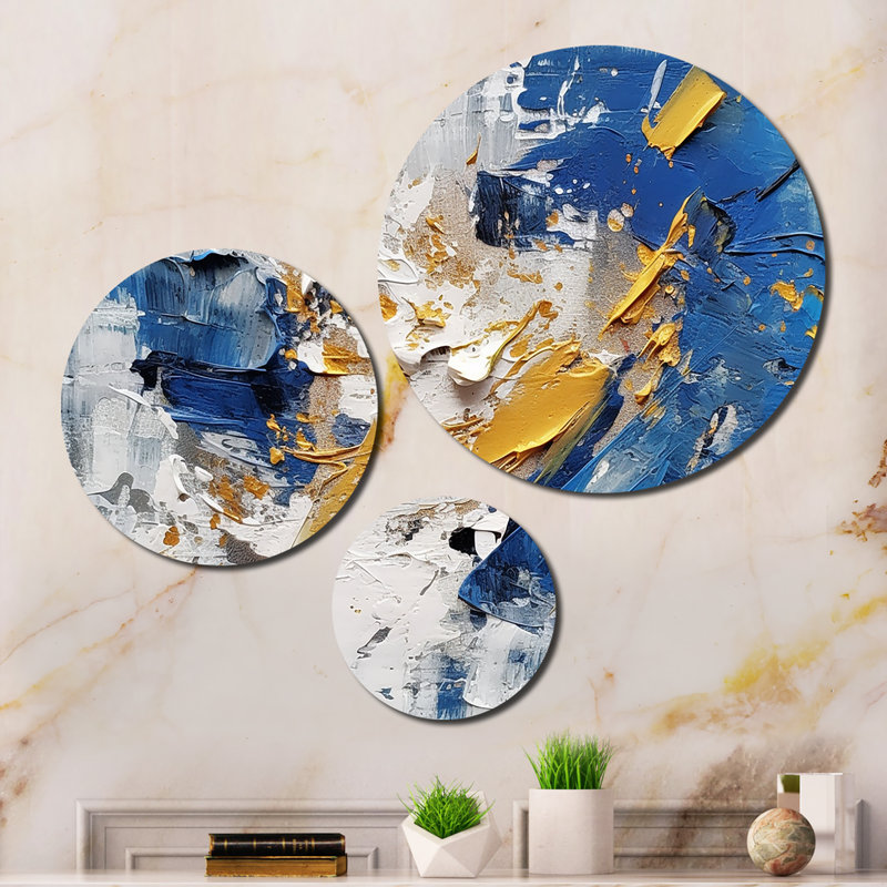 Blue and Gold Abstract 3 Piece Wall Decor Set Metal