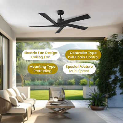 Sleek & Powerful: Monte Carlo Aspen 56" Outdoor Ceiling Fan in Midnight Black with Remote