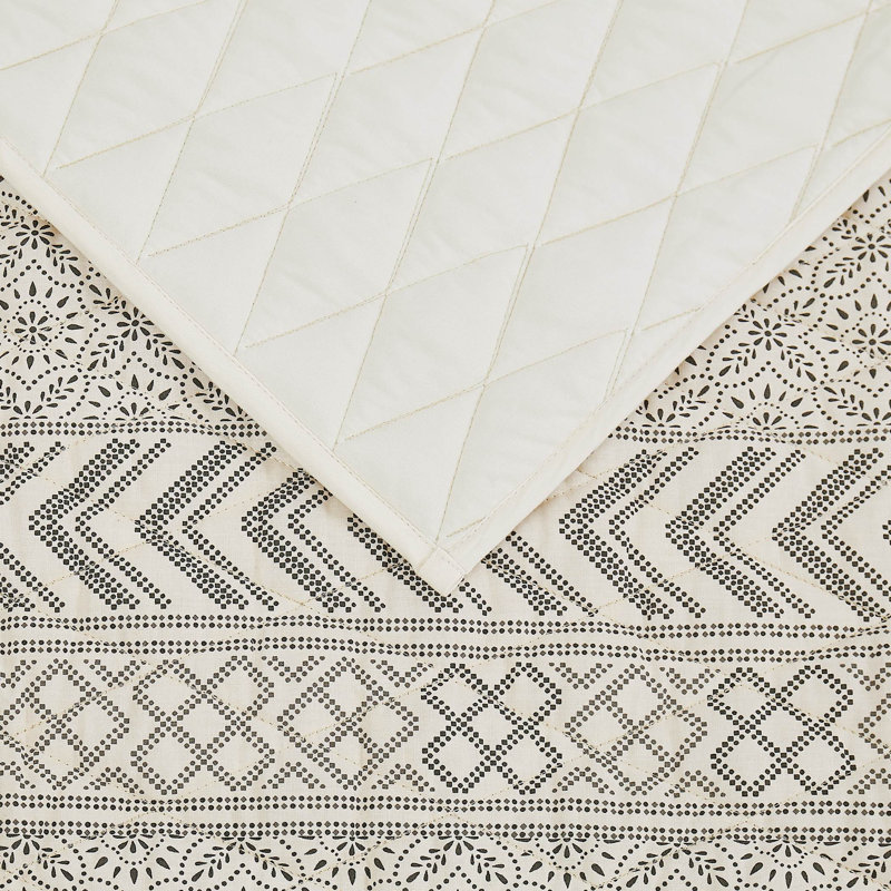 Ivory Cotton Full Quilt Set with Reversible Design